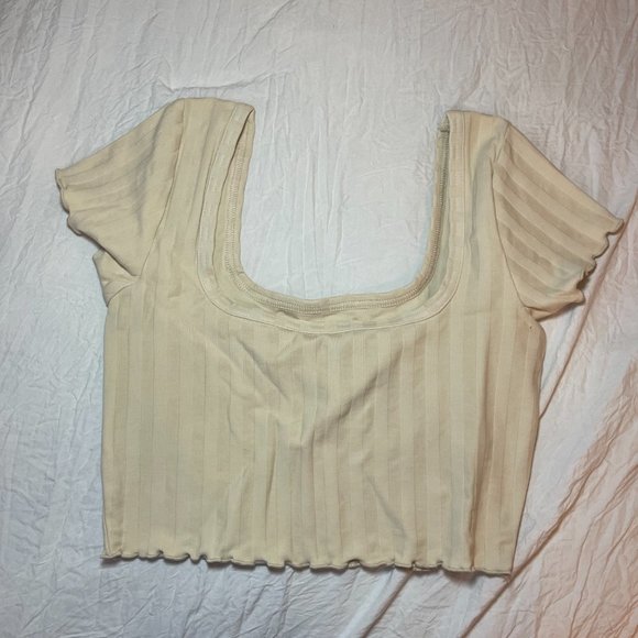 Cream ribbed U neck Aerie top - Picture 1 of 2